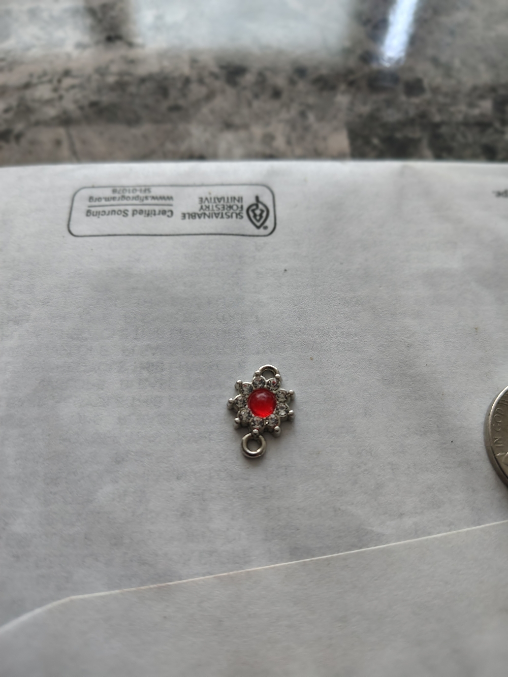 Red Stone Silver Floral Connector Charm Necklace Accent